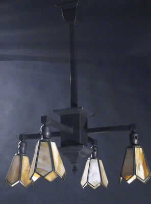 4-Light Arts & Crafts Chandelier with Slag Glass Shades